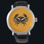 Ocean Glow_Black on Orange Crab Watch<br><div class="desc">Show off your crush on crustaceans with our Ocean Glow,  maritime icons,  black-on-orange Crab wrist watch.  For additional designing options,  like changing the size,  position,  colour,  and,  even the number of crabs,  along with the background colour,  just click "Customise it, " and let the fun begin!</div>