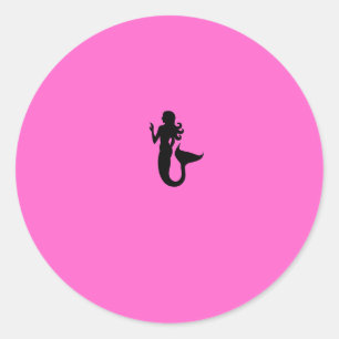 Ocean Glow_Black-on-Pink Mermaid Classic Round Sticker