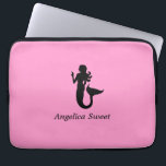 Ocean Glow_Black-on-Pink Mermaid_personalized Laptop Sleeve<br><div class="desc">Show off your love for the ocean and all its undersea majesty with our Ocean Glow, maritime icons, black-on-pink Mermaid super stylish, travel-friendly, 100% neoprene laptop sleeve. To personalise it, just add your name in the available template field, and you're done. If you're feeling creative, you can also change the...</div>