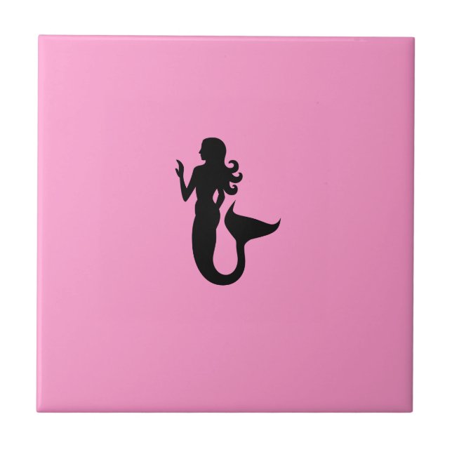Ocean Glow_Black-on-Pink Mermaid Tile (Front)