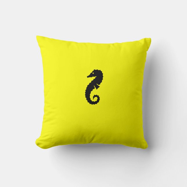 Ocean Glow_Black-on-Yellow Seahorse Cushion (Front)