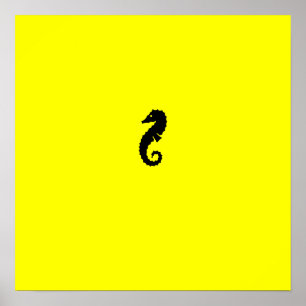 Ocean Glow_Black-on-Yellow Seahorse Poster