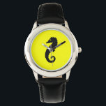 Ocean Glow_Black-on-Yellow Seahorse Watch<br><div class="desc">It's time to saddle up with our eye-catching Ocean Glow,  maritime icons,  black-on-yellow wrist watch. The sweet little design is customisable,  too. You can change the size,  position,  colour,  even the number of seahorses,  along  with the background colour. Just click "Customise it, " and let the fun begin!</div>
