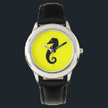 Ocean Glow_Black-on-Yellow Seahorse Watch<br><div class="desc">It's time to saddle up with our eye-catching Ocean Glow,  maritime icons,  black-on-yellow wrist watch. The sweet little design is customisable,  too. You can change the size,  position,  colour,  even the number of seahorses,  along  with the background colour. Just click "Customise it, " and let the fun begin!</div>