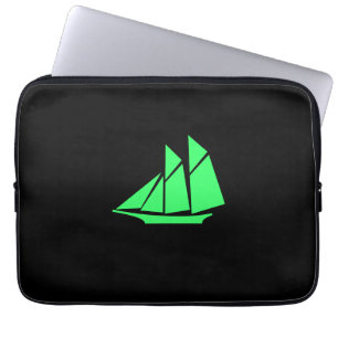 Ocean Glow_Green-on-Black Clipper Ship Laptop Sleeve