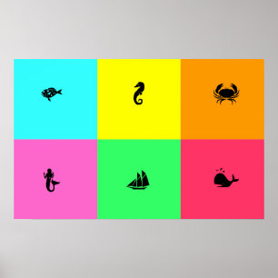 Ocean Glow_six panel, multi-colour, Multi-Icon Poster