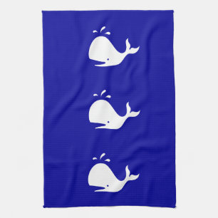 Ocean Glow_White-on-Blue Whale Tea Towel