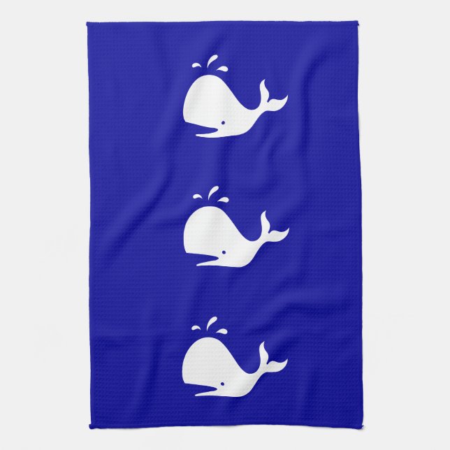 Ocean Glow_White-on-Blue Whale Tea Towel (Vertical)