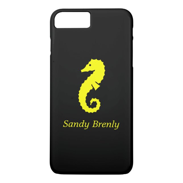 Ocean Glow_Yellow-on-Black Seahorse_personalized Case-Mate iPhone Case (Back)