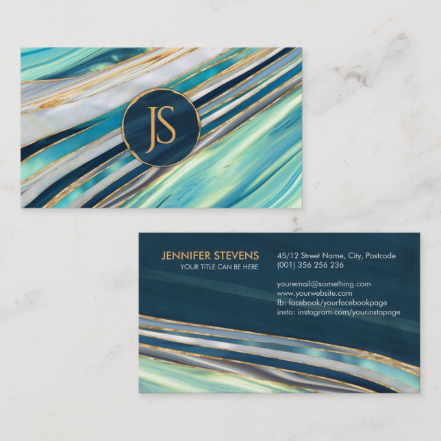 Ocean Golden Flow abstract monogram Business Card (Front/Back)