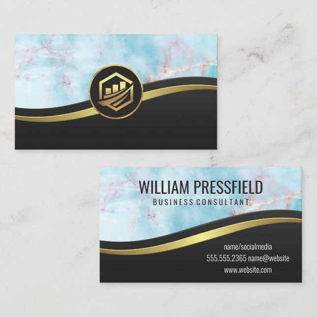 Ocean Granite | Black | Gold Financial Graph Icon Business Card (Front/Back)