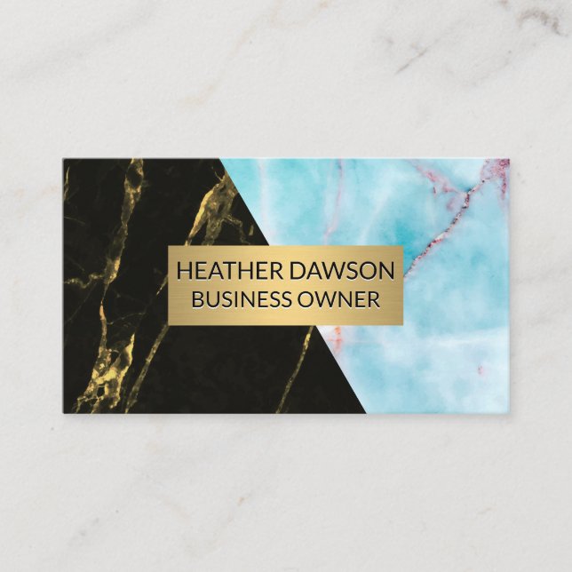 Ocean Granite | Black Gold Marble Business Card (Front)