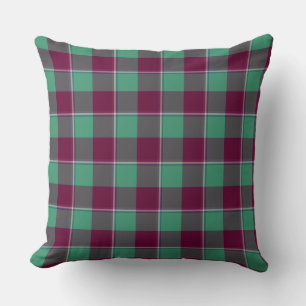 Ocean Green and Mulberry Wood Burgundy Plaid Cushion