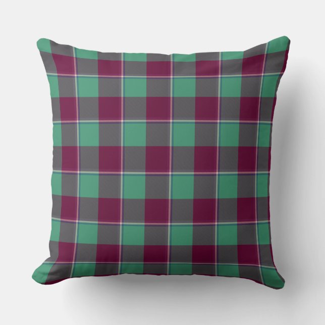 Ocean Green and Mulberry Wood Burgundy Plaid Cushion (Front)