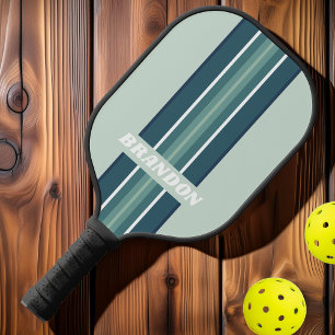 Ocean Green Nostalgic Rally Stripes with Name Pickleball Paddle