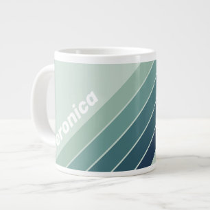Ocean Green Nostalgic Striped with Name Large Coffee Mug