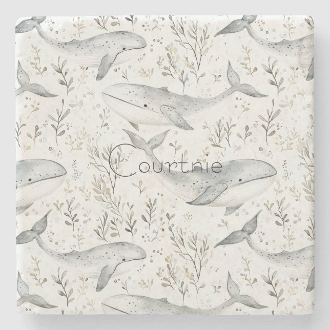 Ocean Grey Whales Stone Coaster (Front)