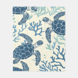 Ocean Harmony: Turtles and Corals Fleece Blanket