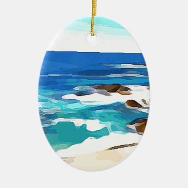 Ocean in Carmel Ceramic Tree Decoration (Front)