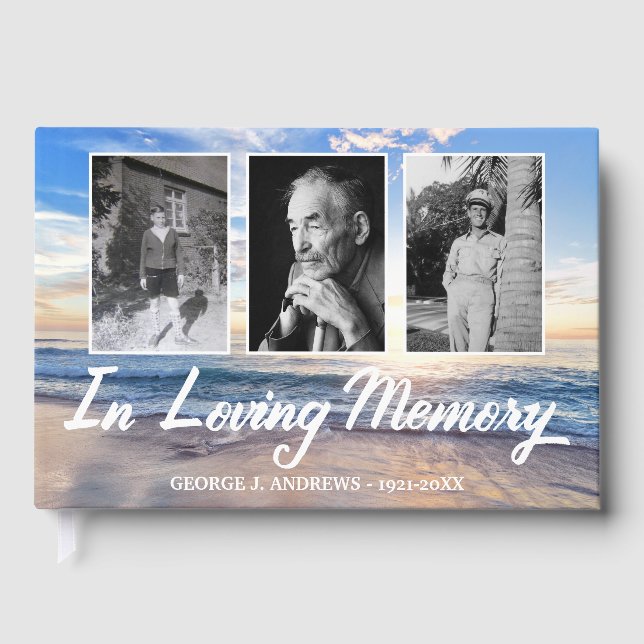 Ocean In Loving Memory Photo Collage Guest Book (Front)