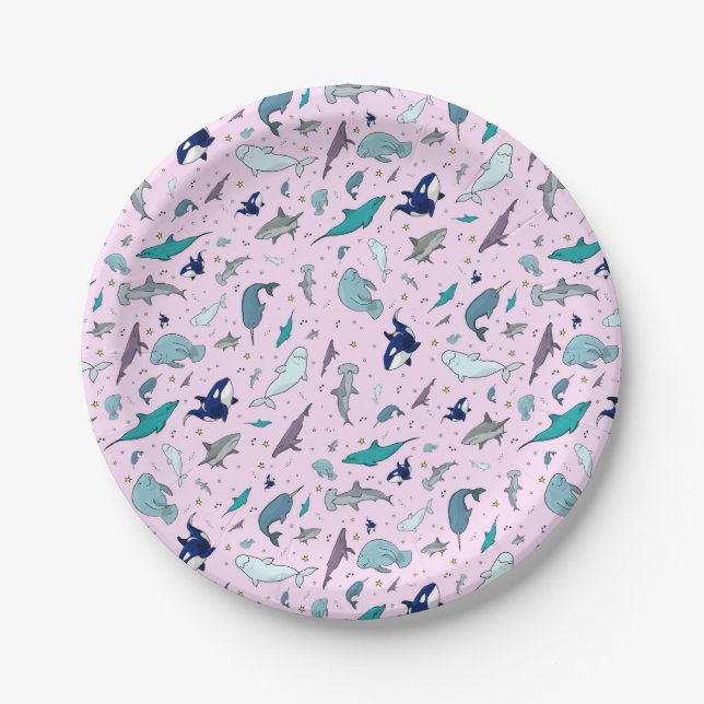 Ocean in Pink Paper Plate (Front)