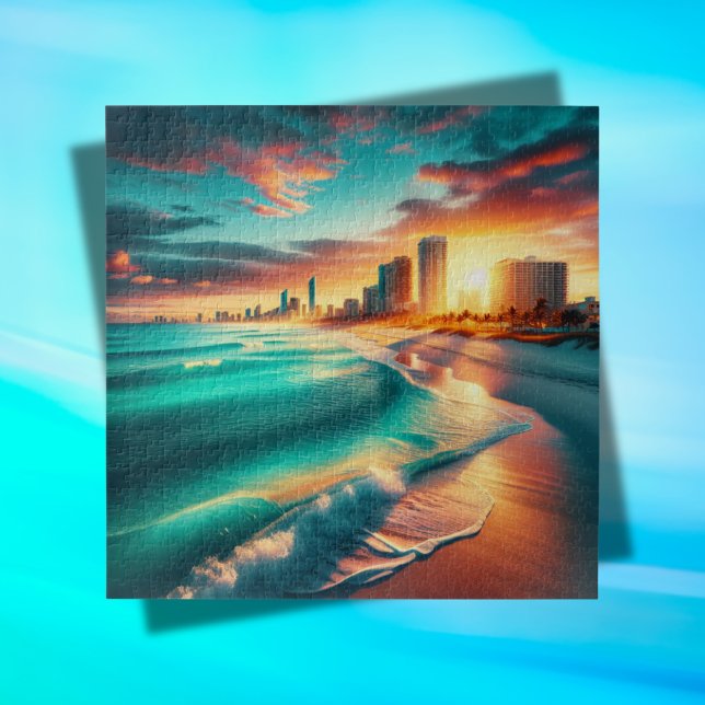Ocean in teal at sunset | jigsaw puzzle (Creator Uploaded)