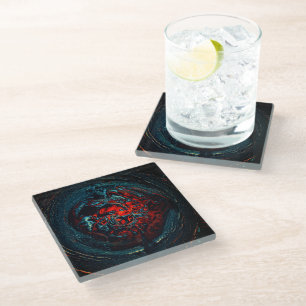 Ocean Inferno Red Glow Glass Coaster