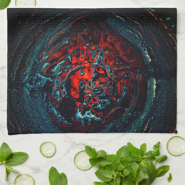 Ocean Inferno Red Glow Tea Towel (Folded)