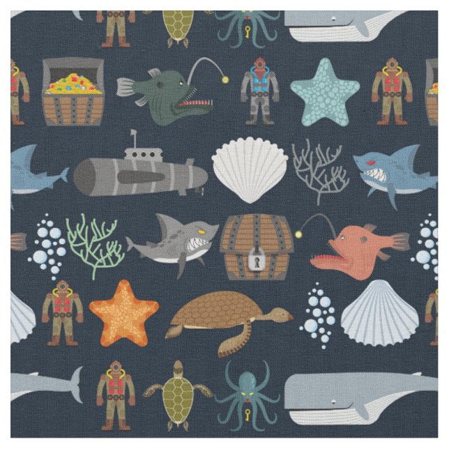 Ocean Inhabitants Pattern 1 Fabric (Close Up)
