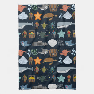 Ocean Inhabitants Pattern 1 Tea Towel