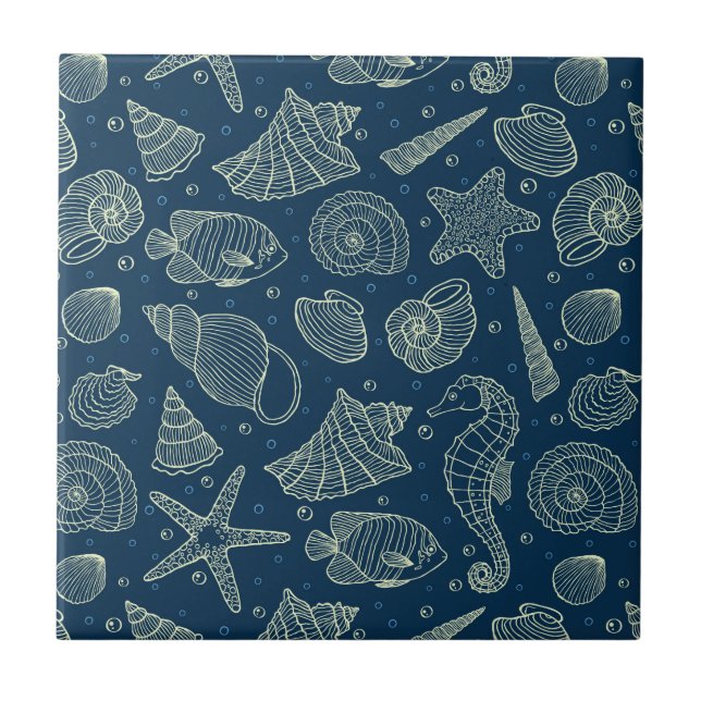 Ocean Inhabitants Pattern 2 Ceramic Tile (Front)