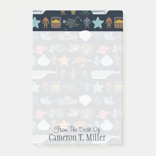 Ocean Inhabitants Pattern | Add Your Name Post-it Notes (Front)