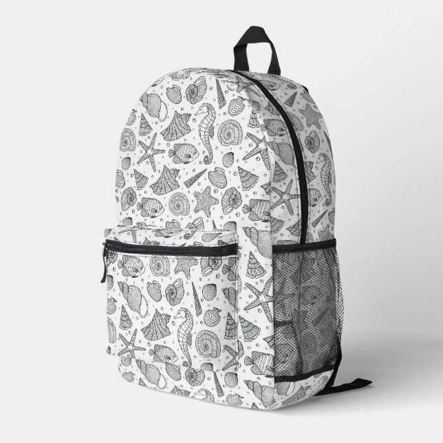 Ocean Inhabitants Pattern Printed Backpack (Back Corner Right)