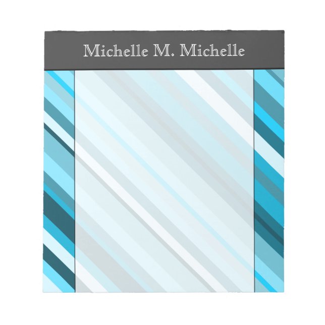 Ocean-Inspired Blue/Teal/Aqua Stripes; Custom Name Notepad (Front)