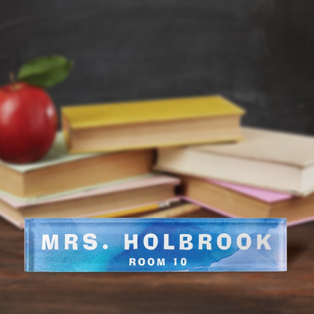 Ocean Inspired Blue Watercolor Teacher's Desk  Nameplate (Creator Uploaded)