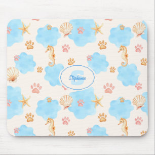 Ocean-Inspired Paw Print Pattern with Seahorses 2 Mouse Pad