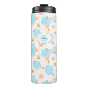 Ocean-Inspired Paw Print Pattern with Seahorses 2 Thermal Tumbler