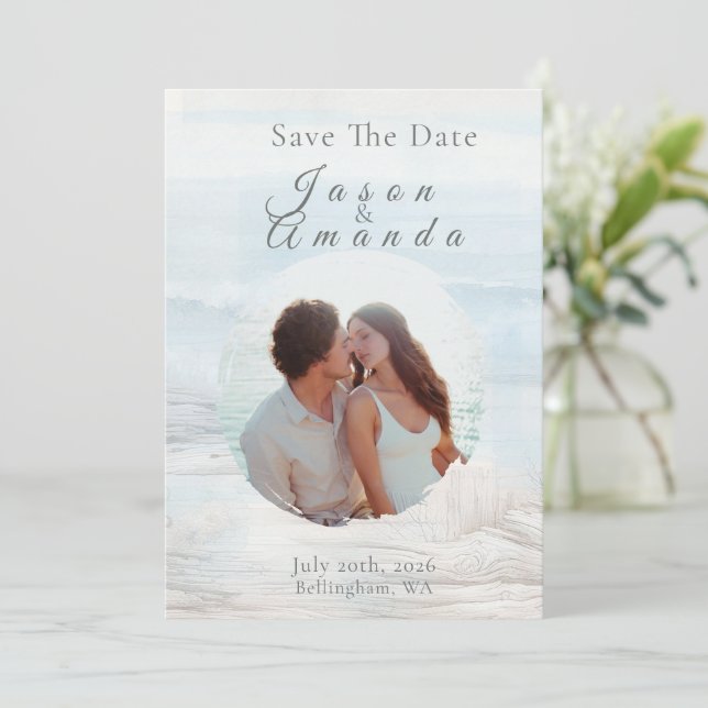 Ocean-Inspired Soft Blue Watercolor Save The Date Invitation (Standing Front)