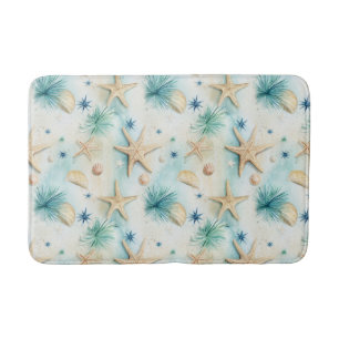 Ocean-Inspired Starfish & Seashells Coastal Decor Bath Mat