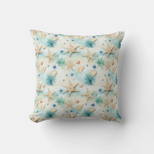 Ocean-Inspired Starfish & Seashells Coastal Decor Cushion