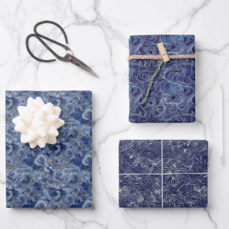 Ocean-Inspired Swirling Wave Pattern Wrapping Paper Sheet