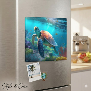 Ocean Inspired Turtle Illustration Decorative Magnet