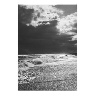 Ocean Isle North Carolina Fisherman Black & White Photo Print