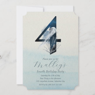 Ocean Jellyfish Age Number Four 4th Birthday Invitation