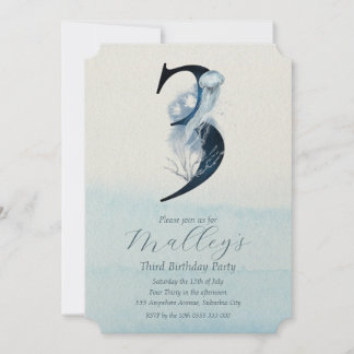 Ocean Jellyfish Age Number Three 3 Birthday Invite