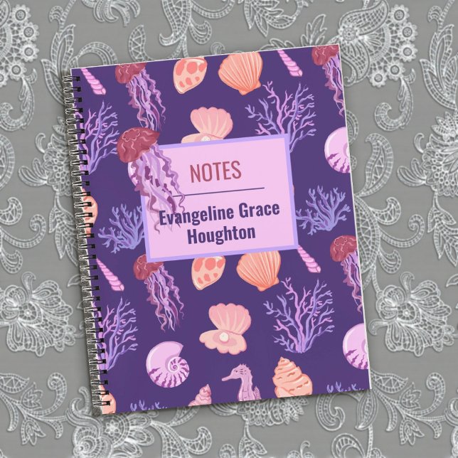 Ocean jellyfish and shells purple notebook (Creator Uploaded)
