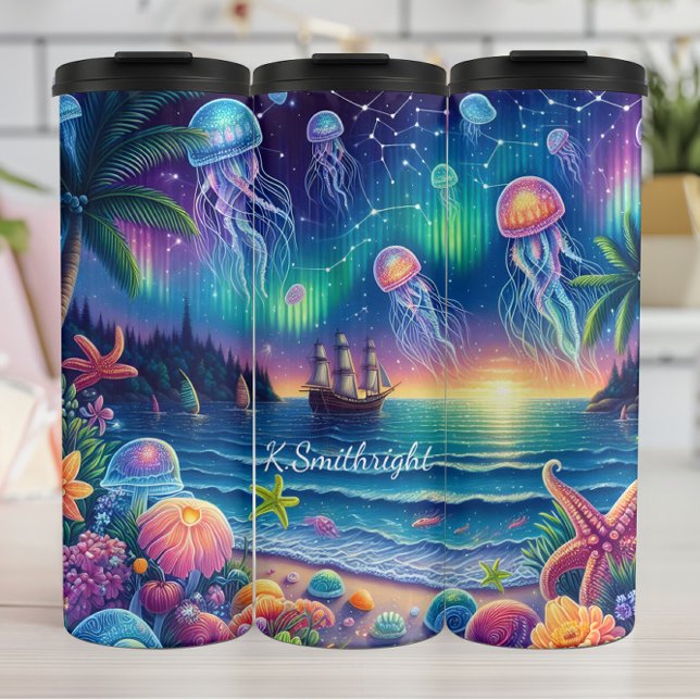Ocean Jellyfish Aurora Fantasy Sunset Thermal Tumbler (Creator Uploaded)