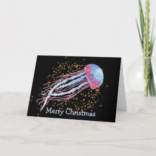 Ocean Jellyfish Sparkle Christmas Holiday Card