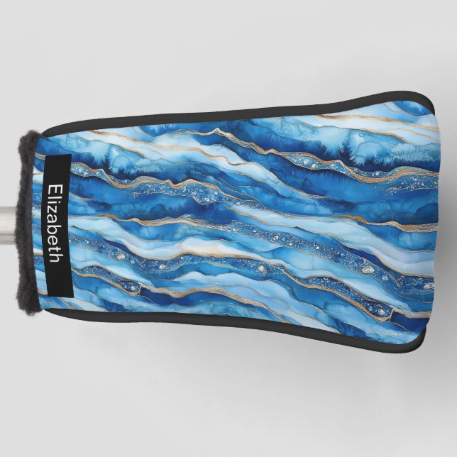 Ocean Jewelled Agate Personalised Golf Head Cover (Front)