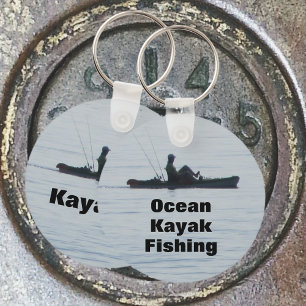 Ocean Kayak Fishing Black Silhouette Kayaking Blue Key Ring